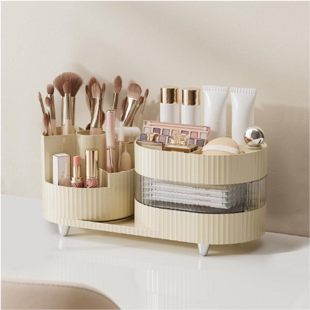 Make-Up Organizer - Cosmetica Opberger - 360° Draaibaar En Verstelbaar - Crème Wit