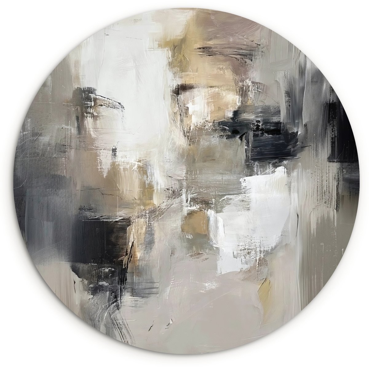 WallCircle Wandcirkel 90x90 cm - Muurcirkel Kleurenpalet - Penseelstreken - Beige - Nevelig - Muurdecoratie woonkamer - Wanddecoratie slaapkamer - Kamer decoratie accessoires - Ronde schilderijen