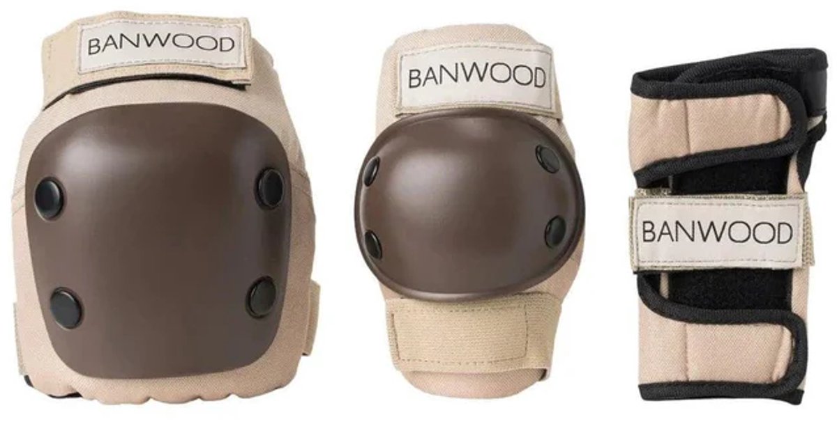 Banwood Protective Gear kniebeschermer polsbeschermers elleboogbeschermer skaten valbescherming set Beige