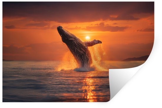 Muurstickers - Sticker Folie - Walvis - Zon - Zee - 120x80 cm - Plakfolie - Muurstickers Kinderkamer - Zelfklevend Behang - Zelfklevend behangpapier - Stickerfolie