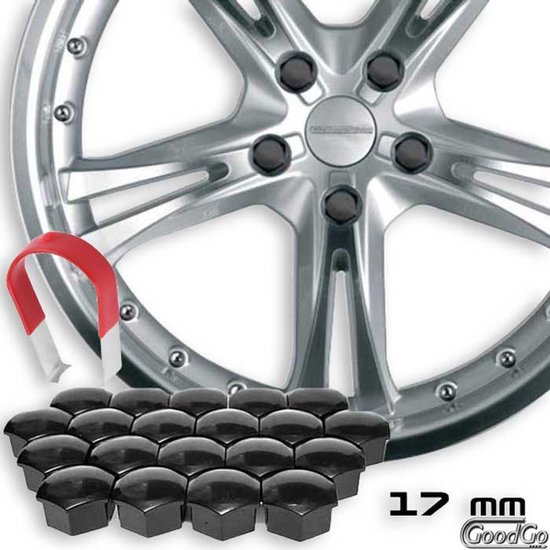 Bouchons d'écrou de roue TPI HQ NOIR 17 mm lot de 20 pièces avec 2 clips de démontage métalliques