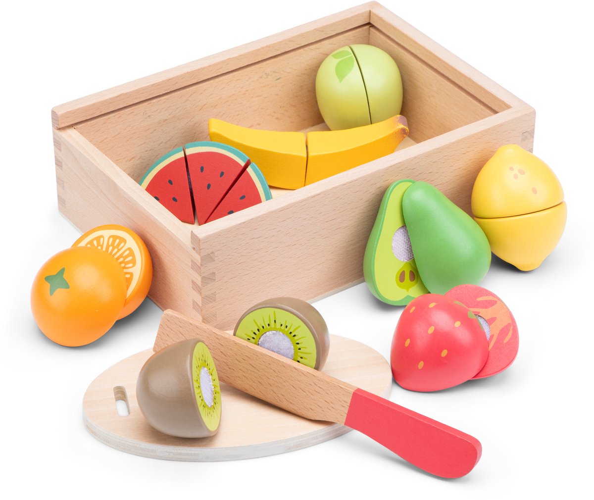 Woet® Houten Snijset Fruit in Opbergdoos - Speelset met Snijplank, Appel, Banaan, Citroen, Aardbei - Educatief Speelgoedeten - Rollenspel Keukenspeelgoed - Vanaf 2 Jaar — afbeelding 4
