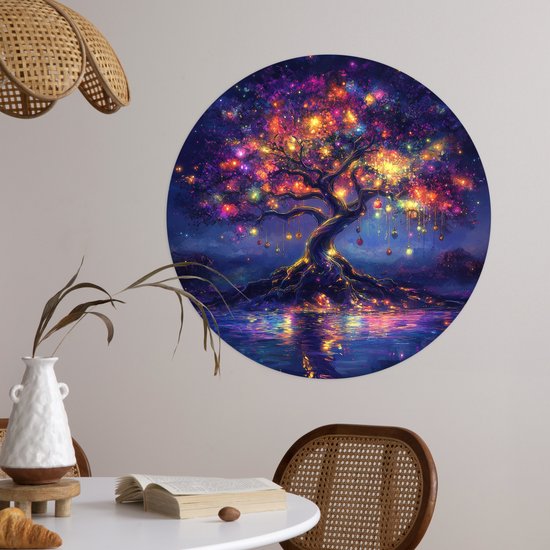 WallCircle® - Muursticker Cercle 50x50 cm - Muurstickers Cosmique - sapin lumineux - Noël - Coloré - Cercle mural salon - Cercle mural chambre - Décoration murale autocollante - Accessoires de décoration murale