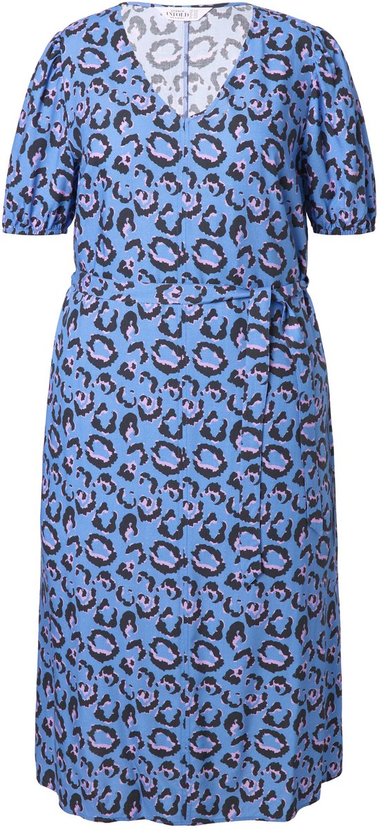 Studio Untold - Dames - Midi-jurk A-lijn luipaardprint strikbandje in de taille - Hemelsblauw - Maat 50+