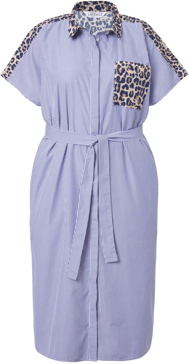 Studio Untold - Dames - Overhemdjurk oversized model leopatch - Donkerblauw - Maat 46+