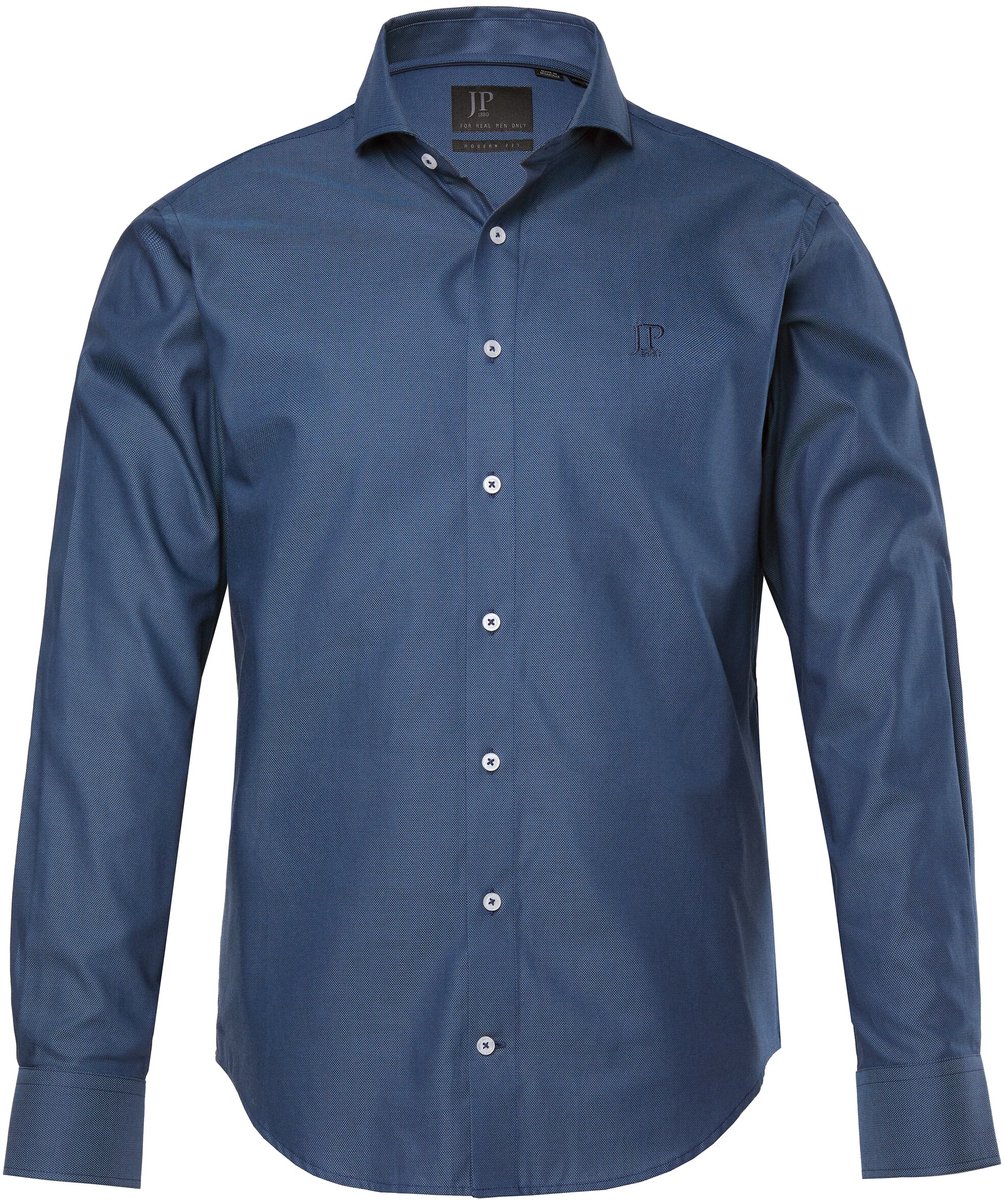 JP 1880 - Heren - Zakelijk overhamd lange mouwen haaienkraag Modern-Fit - Navy blauw - Maat L