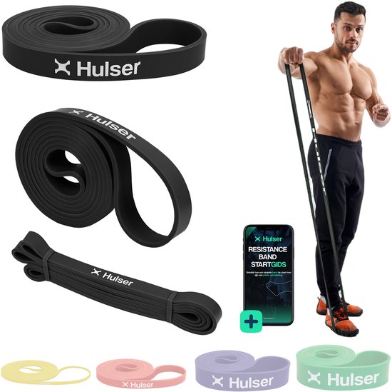 Hulser Resistance band 11 tot 30 kg - 104 / 208 cm - Met digitale startgids - Weerstandsband voor pull up - Fitness weerstandband - Stretch elastiek - Bands - Power band weerstandselastiek - Zwart