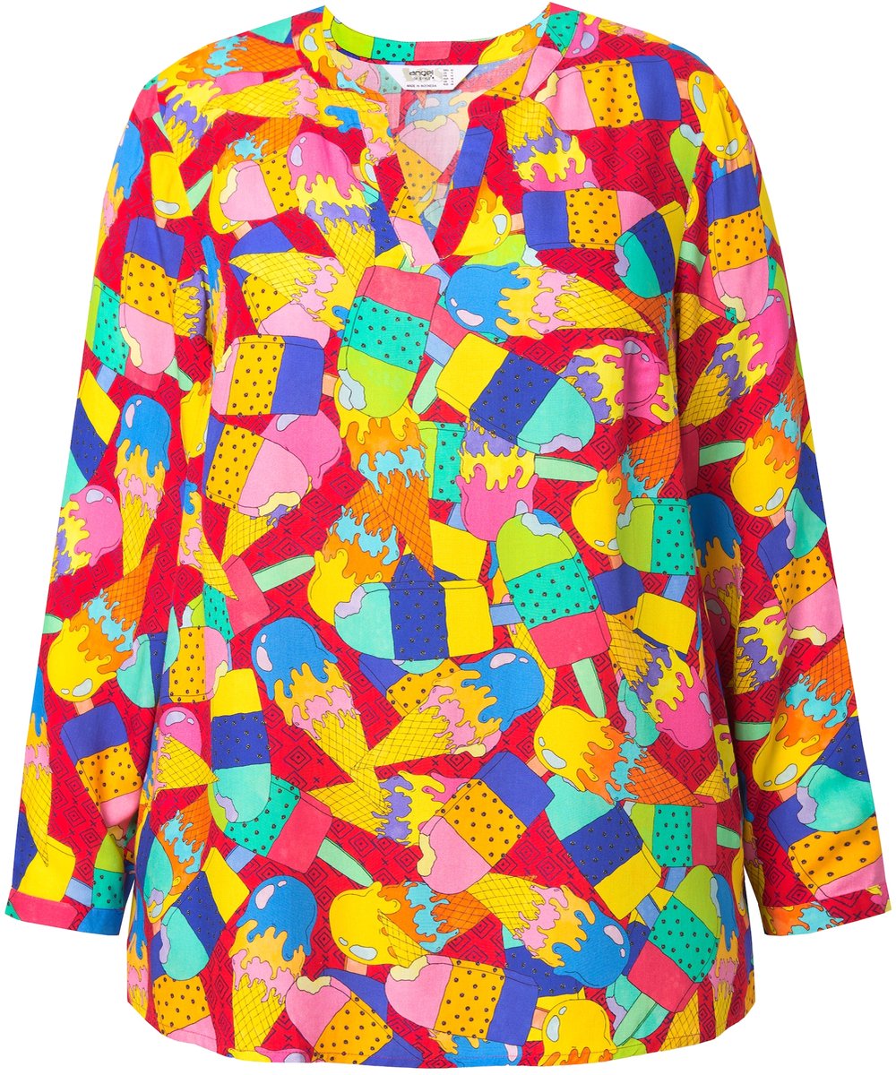 Angel of Style - Dames - Tuniek kleurig ijsmotief lange mouw - Neonrood - Maat 50