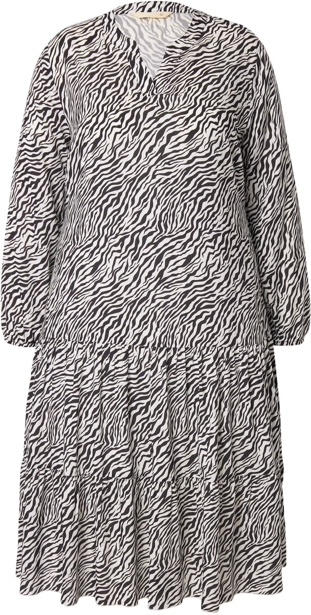 MIAMODA - Dames - Midi-jurk zebramotief zoomvolants - Zwart - Maat 54
