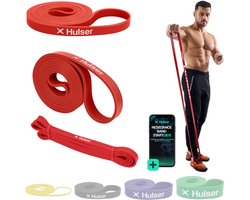 Hulser Resistance band 7 tot 15 kg - 104 / 208 cm - Met digitale startgids - Weerstandsband voor pull up - Fitness weerstandband - Stretch elastiek - Bands - Power band weerstandselastiek - Rood