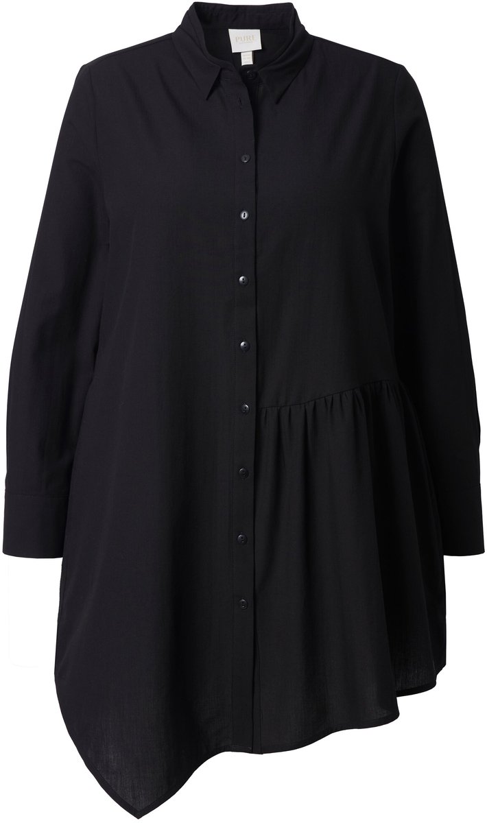 Ulla Popken - Dames - Lange blouse puntzoom opstaande kraag lange mouw - Zwart - Maat 46+