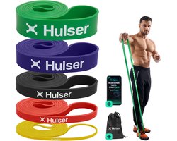 Hulser Resistance band set 5-delig - 2 tot 55 kg - 104 / 208 cm - Met digitale startgids - Weerstandsband voor pull up - Fitness weerstandband - Stretch elastiek - Bands - Power band weerstandselastiek