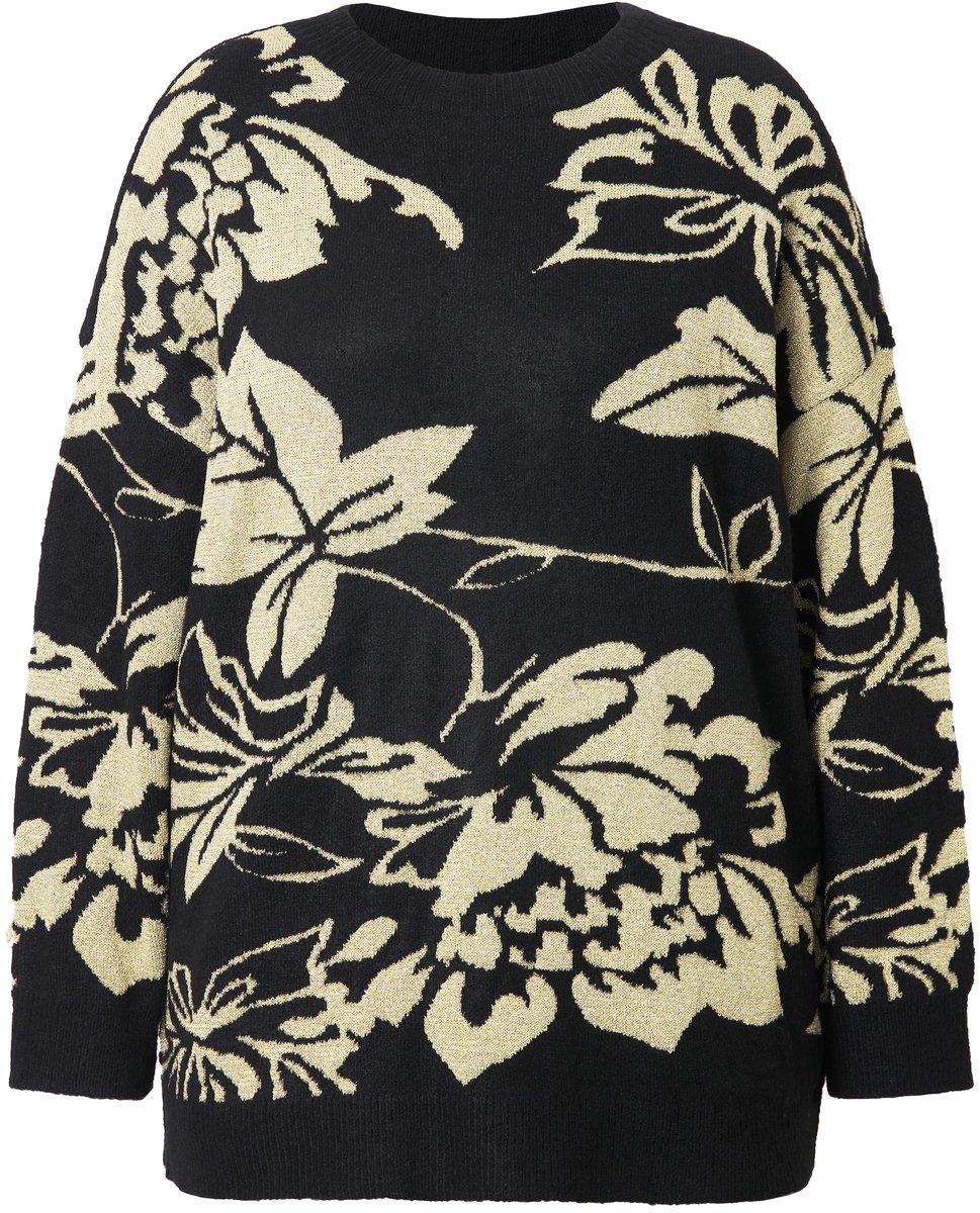 Studio Untold - Dames - Trui oversized bloemen-glittermotief - Zwart - Maat 50+