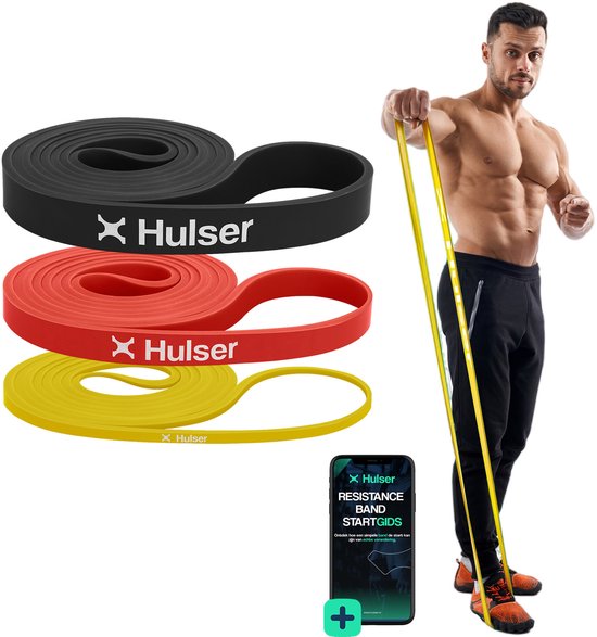 Hulser Resistance band set 3-delig - 2 tot 30 kg - 104 / 208 cm - Met digitale startgids - Weerstandsband voor pull up - Fitness weerstandband - Stretch elastiek - Bands - Power band weerstandselastiek