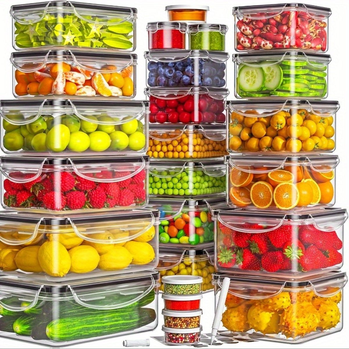 Luchtdichte Voedselopslagcontainer Set van 20 , met deksel - herbruikbaar meal prep containers - BPA-vrije plastic rechthoekig stapelbaar Opbergbox