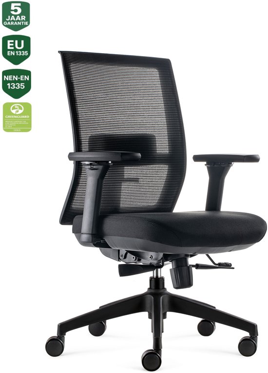 BENS 835-Ergo-4 - Ergonomische Bureaustoel - Bureaustoelen voor volwassenen - Comfortabele rug- en lendenondersteuning voor lang zitten – Verstelbare lendensteun en ergonomische zithouding – GREENGUARD Gold, NEN-EN 1335 en ARBO – Thuiswerk en kantoor