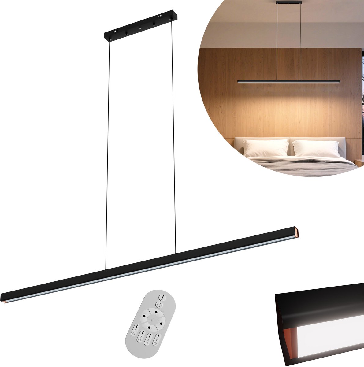 MODERNE LED PENDELLEUCHTE 60W DIMMBAR, HÖHENVERSTELLBAR HÄNGELEUCHTE HÄNGELAMPE MIT FERNBEIDIENUNG, LINEARE DESIGN ESSZIMMERLAMPE DECKENLAMPE FÜR WOHNZIMMER, KÜCHE, SCHLAFZIMMER, BÜRO