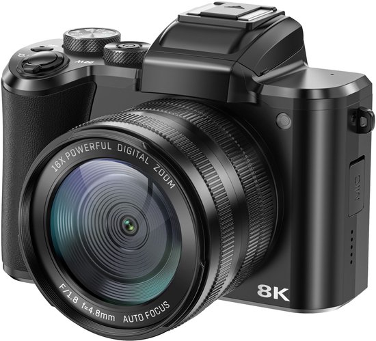Kiekz Fotocamera 88MP - Digitale Camera 8K - Autofocus - 16X Digitale Zoom - Fototoestel - Compact Camera - Ideaal voor Kinderen en Beginners - Inclusief 128GB SD Kaart