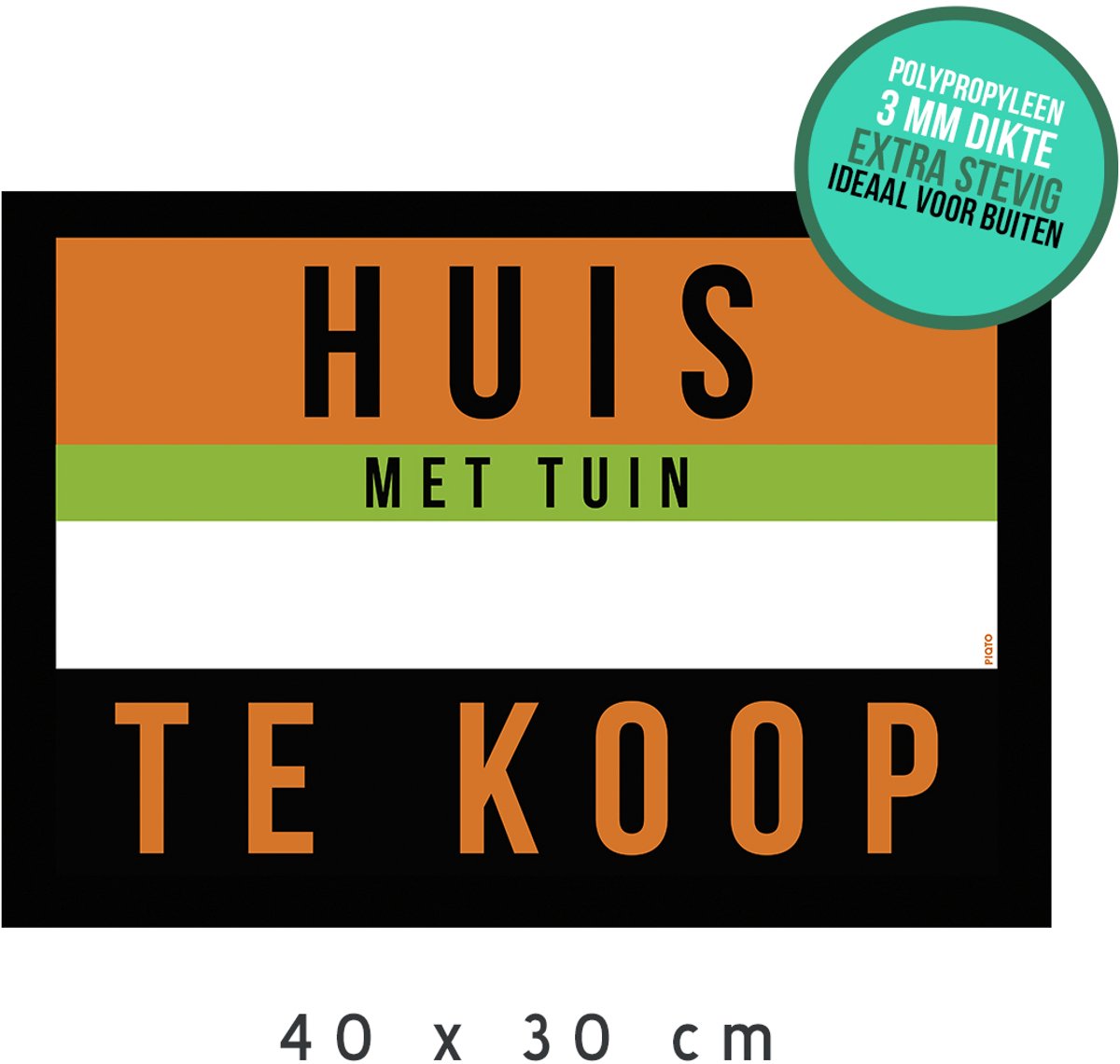 Bord/ immo aankondiging | "Huis te koop - met tuin" | 40 x 30 cm | Ideaal voor buiten | Huis verkopen | Woning | 1 stuk