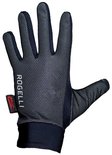 Zwarte fietshandschoen met een subtiel gestippeld patroon op de handpalm en 'Rogelli' logo.