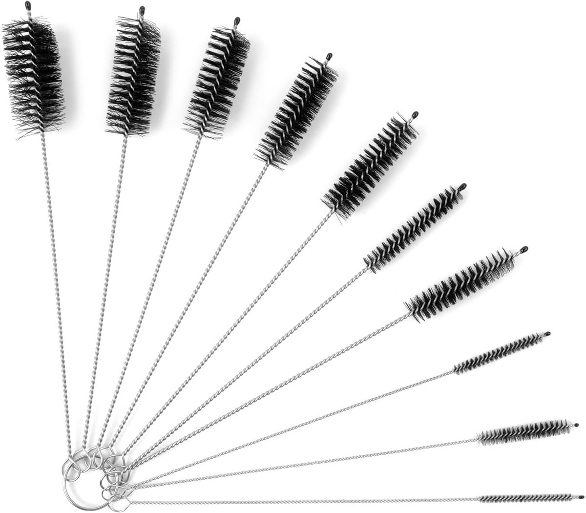 Image of 10-delige flessenborstel - Reinigingsborstelset - voor pijpen, toetsenborden, reageerbuisjes, waterkokeruitlopen, gootstenen, flessen en koffiezetapparaten