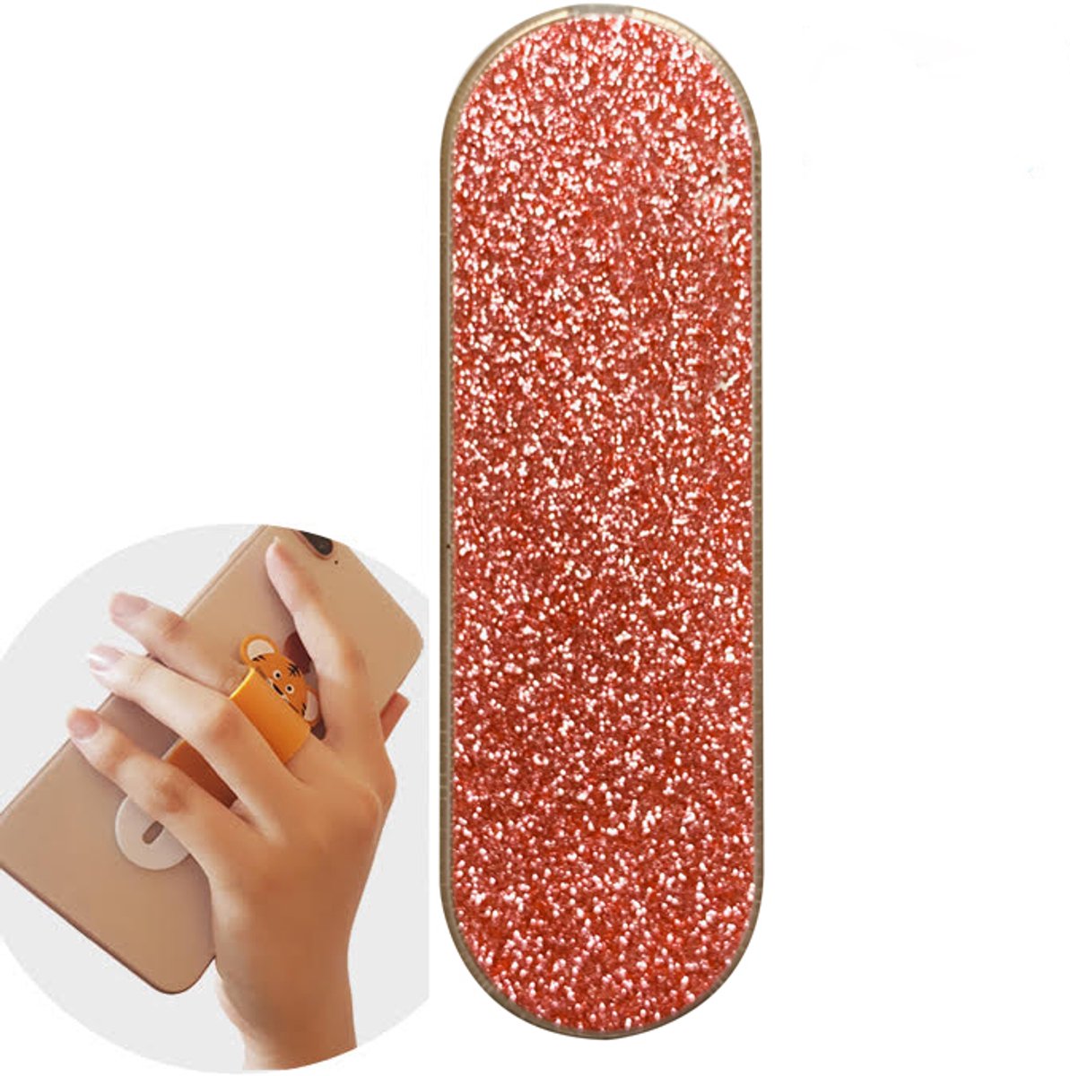 GadgetKing Vinger Grip houder – verstelbare flexibele GSM vingerhouder / Telefoonring grip / vingerhouder / telefoonring standaard / selfiehouder / telefoonhouder / ringhouder / telefoonstandaard – GLITTERS ROZE