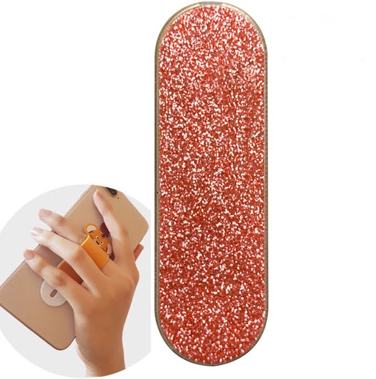Rode glitter telefoonring/standaard met een cirkel met katten-sticker.