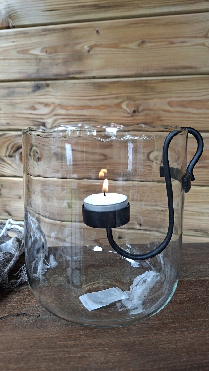 Waxinelicht - Transparant - Metalen glashaak - Landelijk - Large
