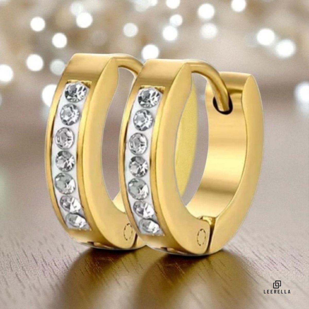 Leerella Goudkleurige RVS Oorbellen met Zirkonia - Stijlvolle Roestvrijstalen Oorbellen voor Dames & Heren- Duurzaam en Trendy Sieraden Cadeau