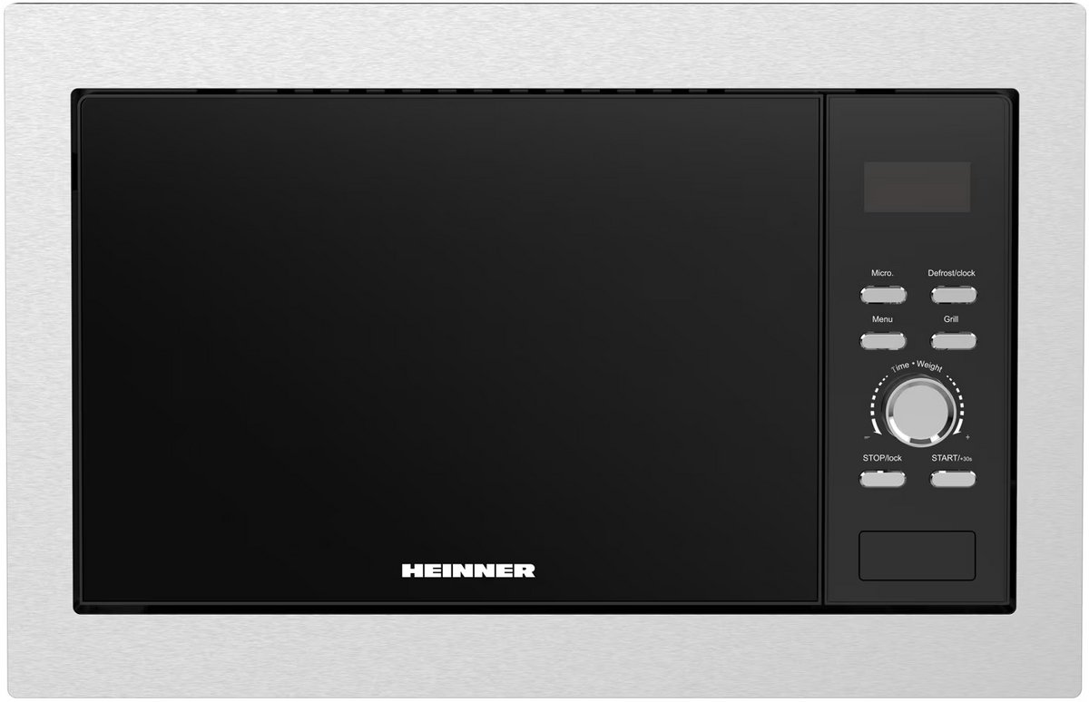 Heinner Inbouw Magnetron – 23L – 800W – Grill 1000 W & Ontdooifunctie – 5 Vermogensstanden – LED Display – Timer – RVS/Zwart