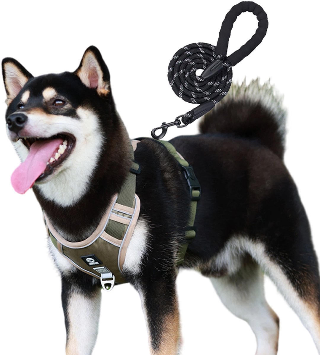 Gloovon® - Hondenharnas met Hondenriem - Hondentuig - Hondentuigje Kleine Hond - Y Tuig Hond Verstelbaar - Anti Trek TuigH ond - Reflecterend - Gevoerd vest - Maat S