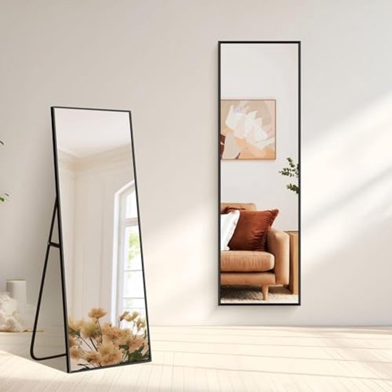 Extra grote full-body spiegel, 180 x 76 cm, zwart, robuuste staande