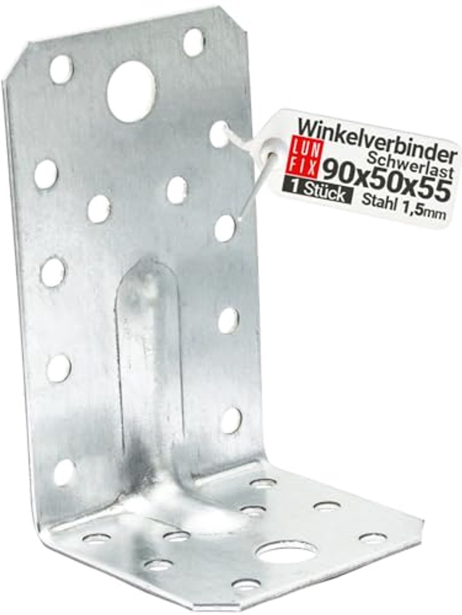 Hoekverbinder voor Houten Constructies - Verzinkt Staal 90mm x 50mm x 55mm