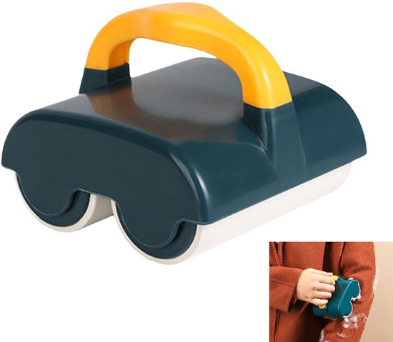 Dubbele wielen pluizenverwijderaar - Ontharingsroller - Met handvat - Wordt geleverd met twee rollen - Eenvoudig in gebruik - Herbruikbaar - Geschikt voor meubels, kleding, tapijten en banken - Groen