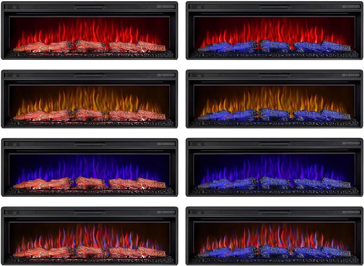 Elektrische Inbouwhaard Medahomestore LuxFlame AF50 – 1295 x 425 mm – 1600W Verwarming – Realistisch 3D LED Vlameffect – Infrarood Verwarming – Afstandsbediening – Timer & Thermostaat – Zwart – Wandmontage – 30m² Verwarmingscapaciteit – Luxe Elektri