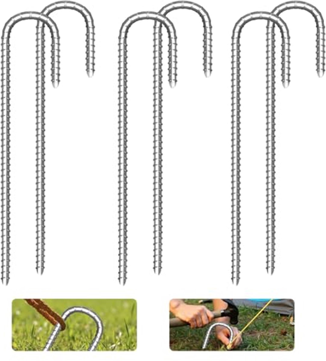 Trampolinetenten 30 cm J-vorm - 6 stuks voor camping en trampolines
