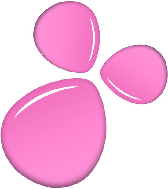 Drie druppels glanzende roze nagellak op een witte achtergrond.