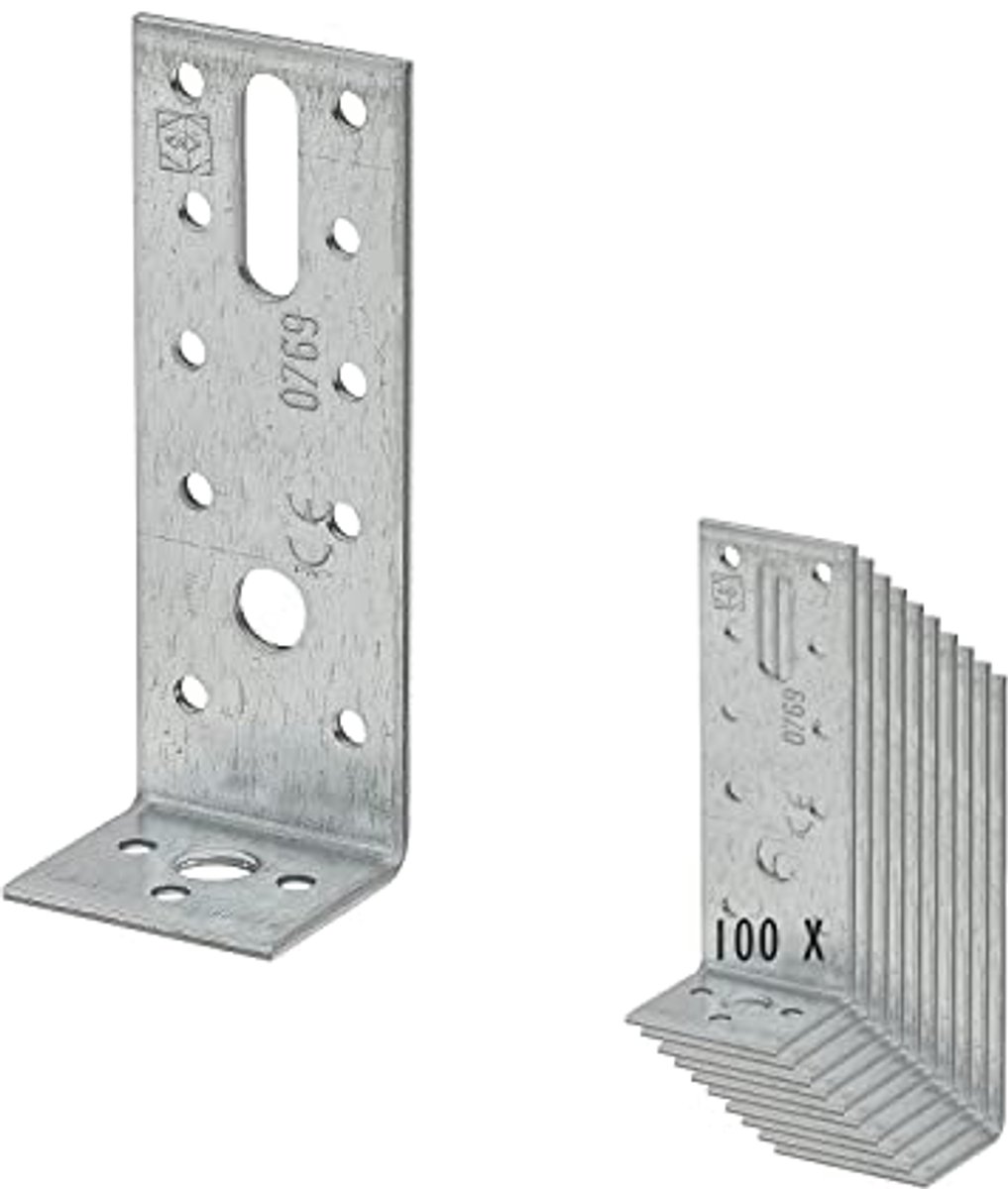 Hoekverbinders 90 x 35 x 40 mm | Verzinkt | 100 Stuks met CE-Markering | Houten Connectoren | Corrosiebescherming | Stalen Connector | Hoek