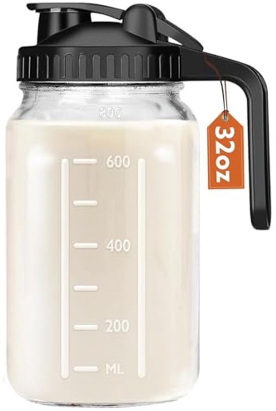 32oz Mason Jar Met Schenktuitdeksel - Glazen Kan Met Deksel Moedermelkkan Afsluitbaar Voor Sap Melk~p142812509