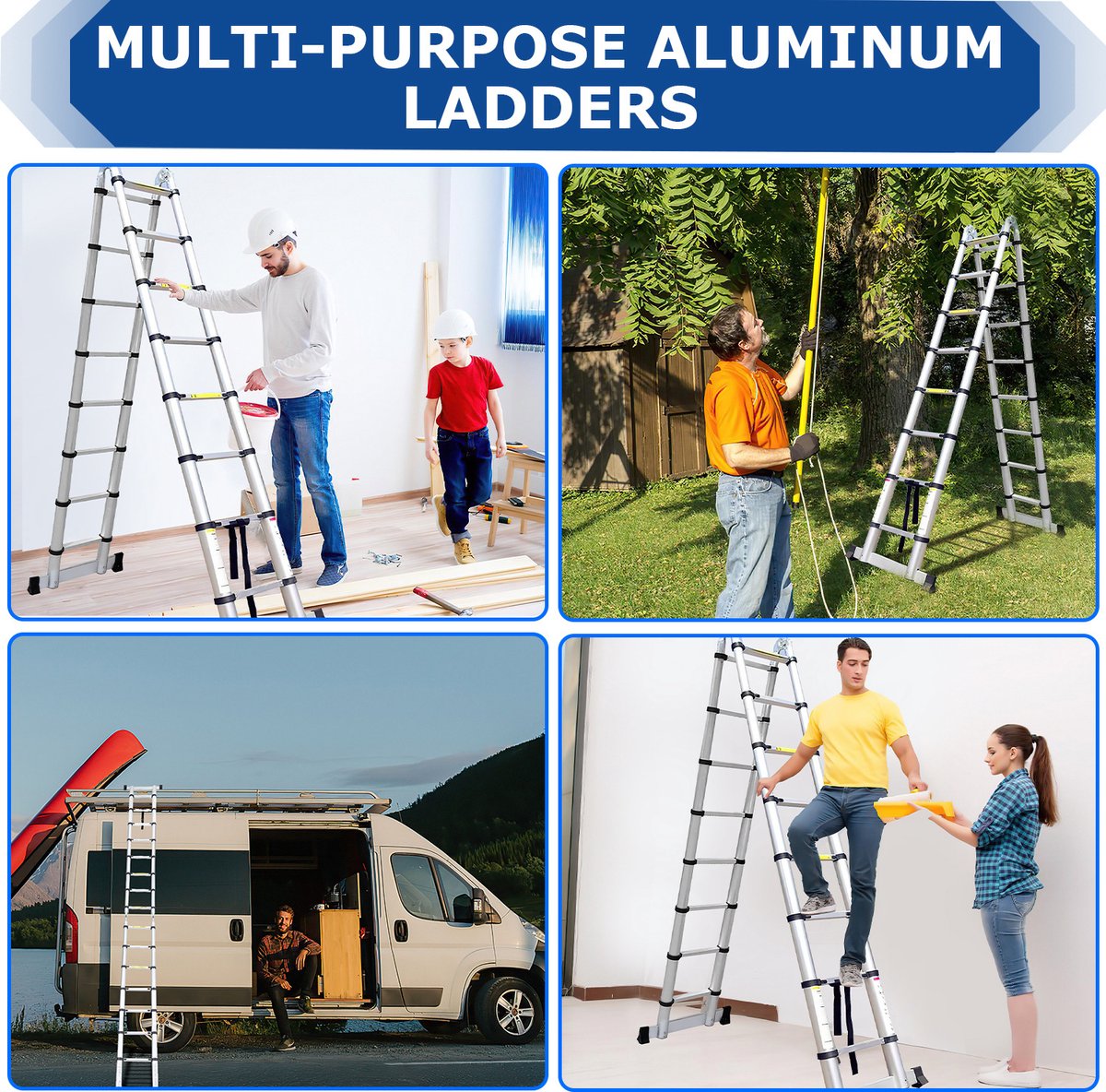 Telescopische ladder 5 m, vouwladder, uittrekbare, antislip aluminium staande ladder, multifunctioneel, 150 kg belastbaarheid – foto 8