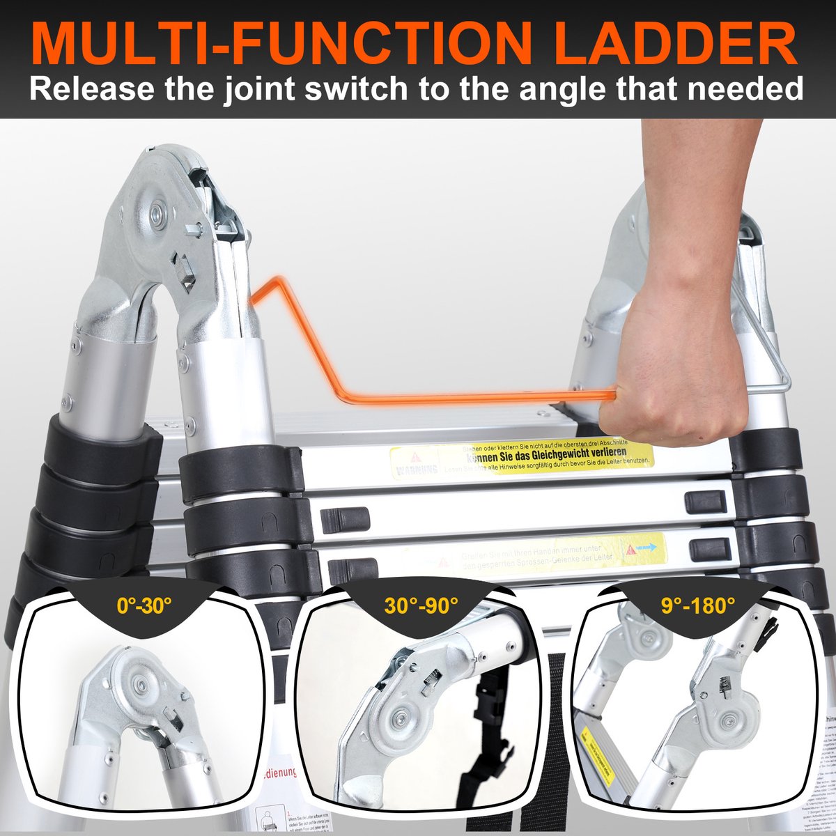 Telescopische ladder 5 m, vouwladder, uittrekbare, antislip aluminium staande ladder, multifunctioneel, 150 kg belastbaarheid – foto 5
