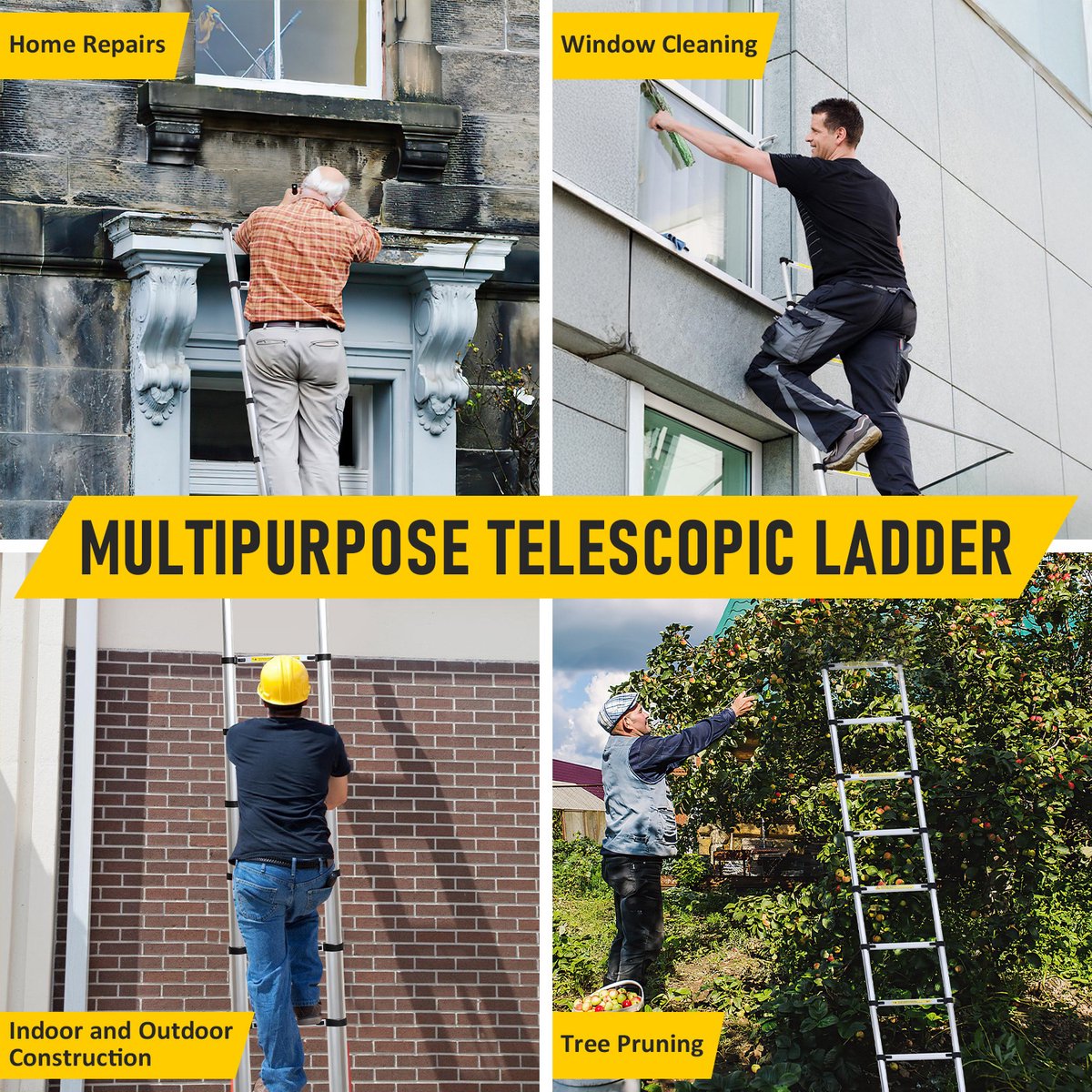 Telescopische Vouwladder - Telescopische Ladders - Werkhoogte 3,2M - zilverachtig - lichte uittrekbare ladder - met Barre d'équilibre – foto 7
