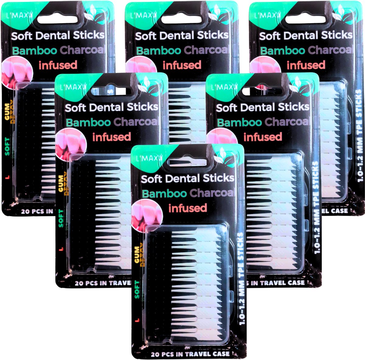 Tandenstokers Met Bamboe Houtskool - 6x 20 stuks in reiscase