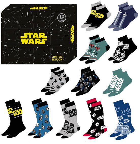 Star Wars - Chaussettes dans boîte cadeau - Emballage cadeau - 12 paires - Taille 40 - 46