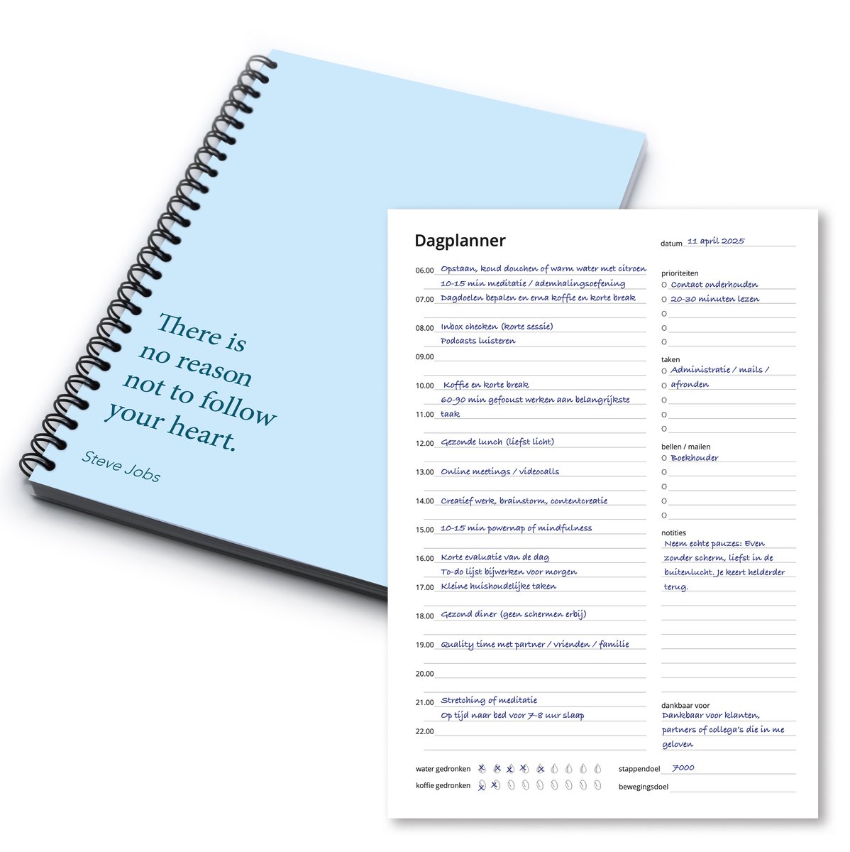 Week- & Dagplanner Lichtblauw – 48 Pagina’s – Mindset – Planner voor Focus & Productiviteit – A5 Formaat