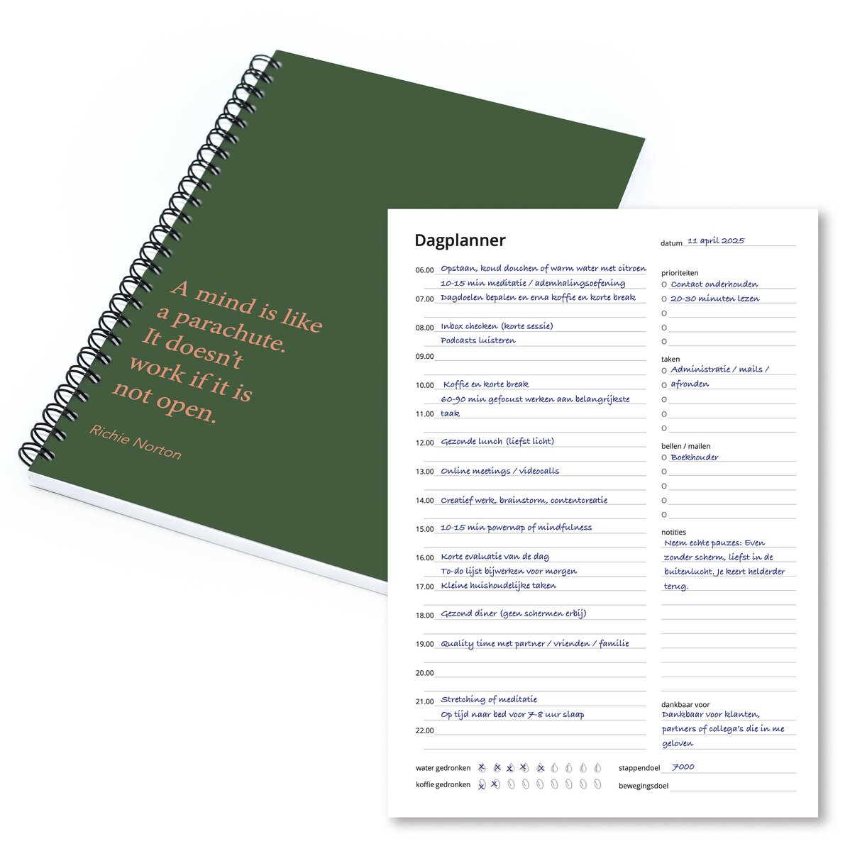 Week- & Dagplanner Groen – 48 Pagina’s – Mindset – Planner voor Focus & Productiviteit – A5 Formaat