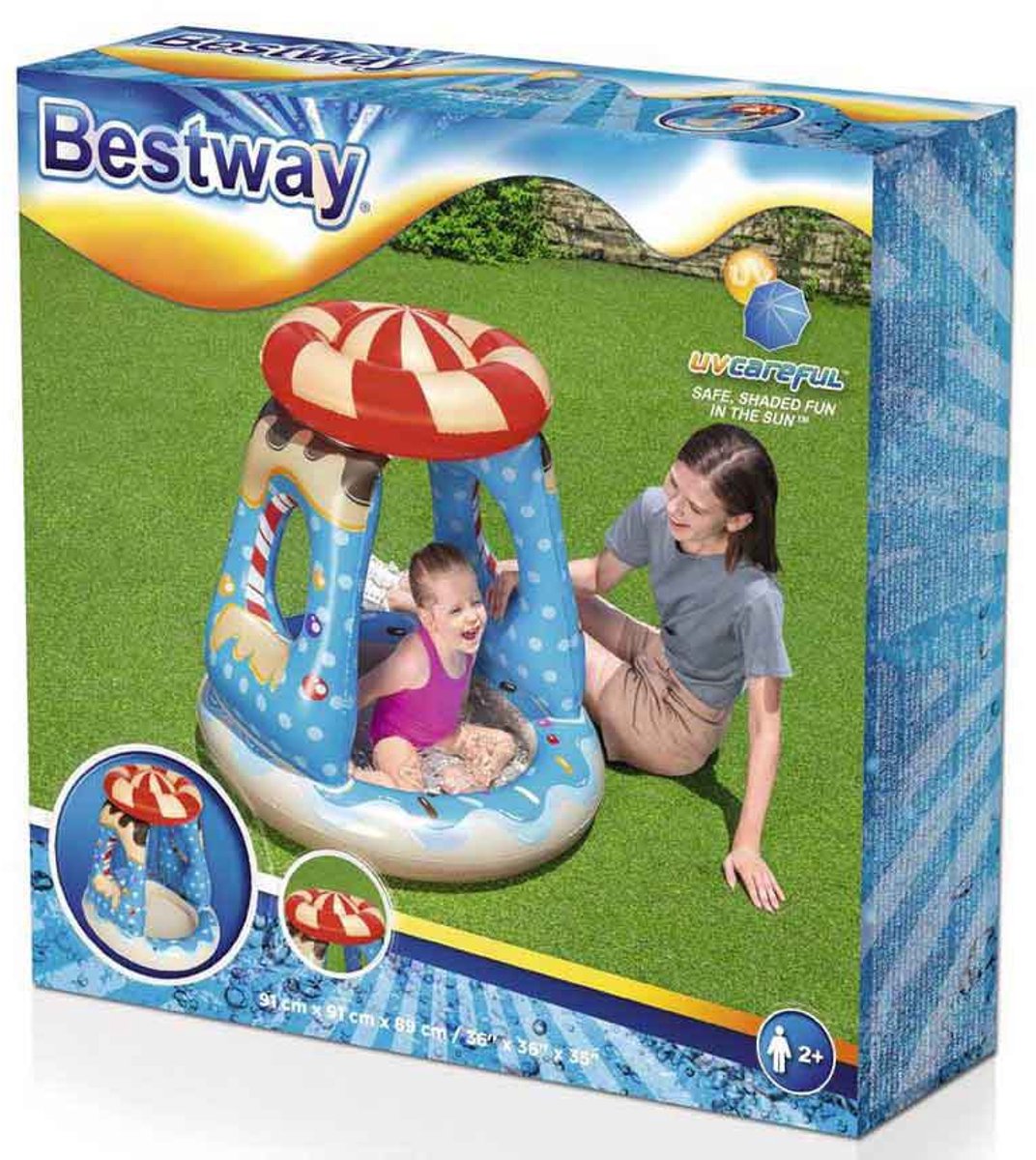 Bestway Candyville Zwembad - Peuterzwembad - Vanaf 2 Jaar - Zonnedak - Zachte Bodem - 91x91x89 cm — afbeelding 7