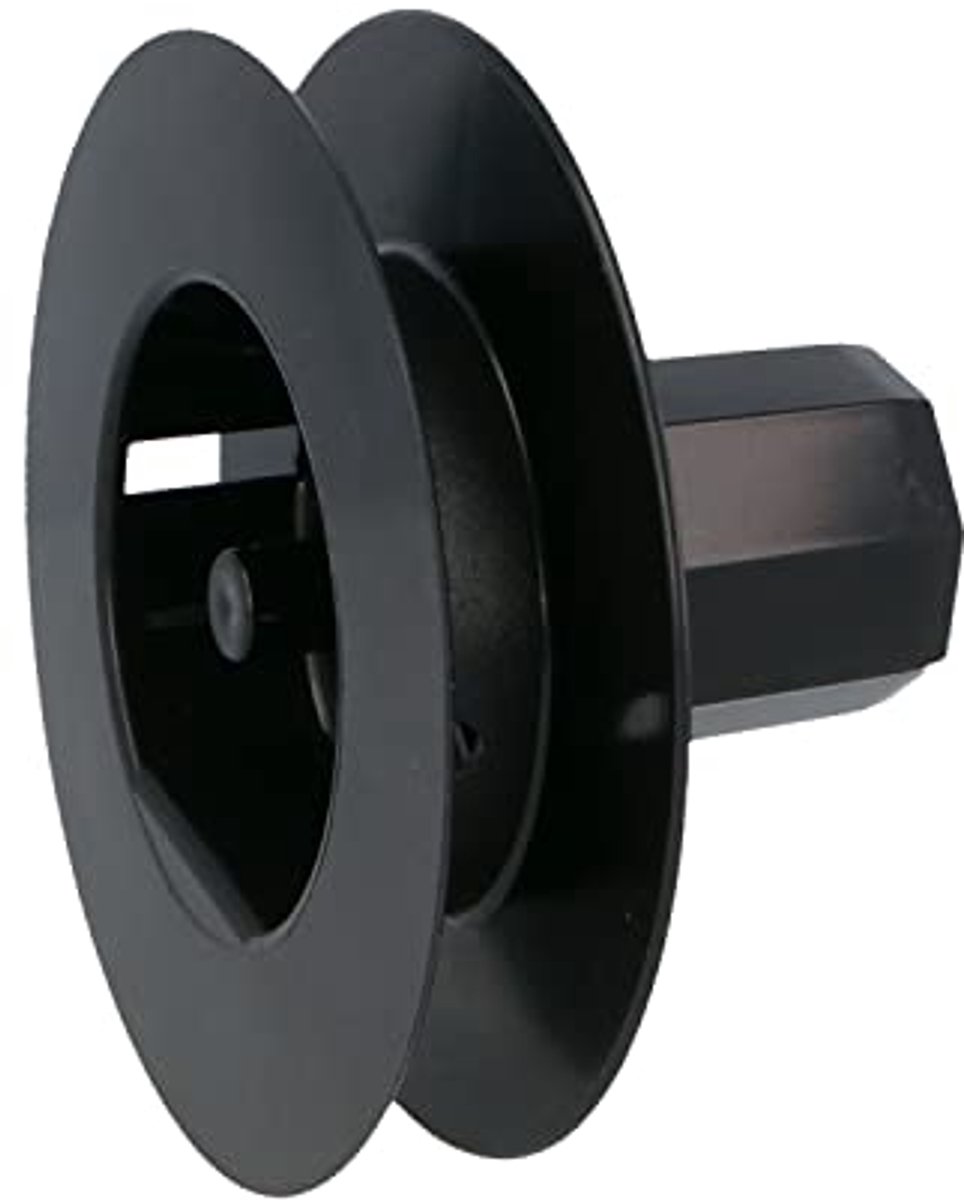 Zwarte nylon schijfrol met pin voor golflagers van rolluiken - Geschikt voor banden van 18 mm, buizen van 42 mm, Ø 120 mm