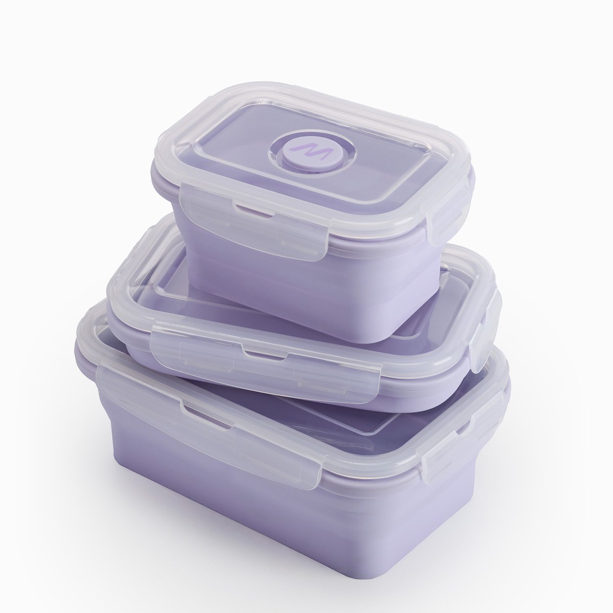 Muitomas Lunchboxset - 3-delige - Siliconen – Opvouwbaar – Met deksel - magnetron-, vaatwasser- en vriezerbestendig - Violet