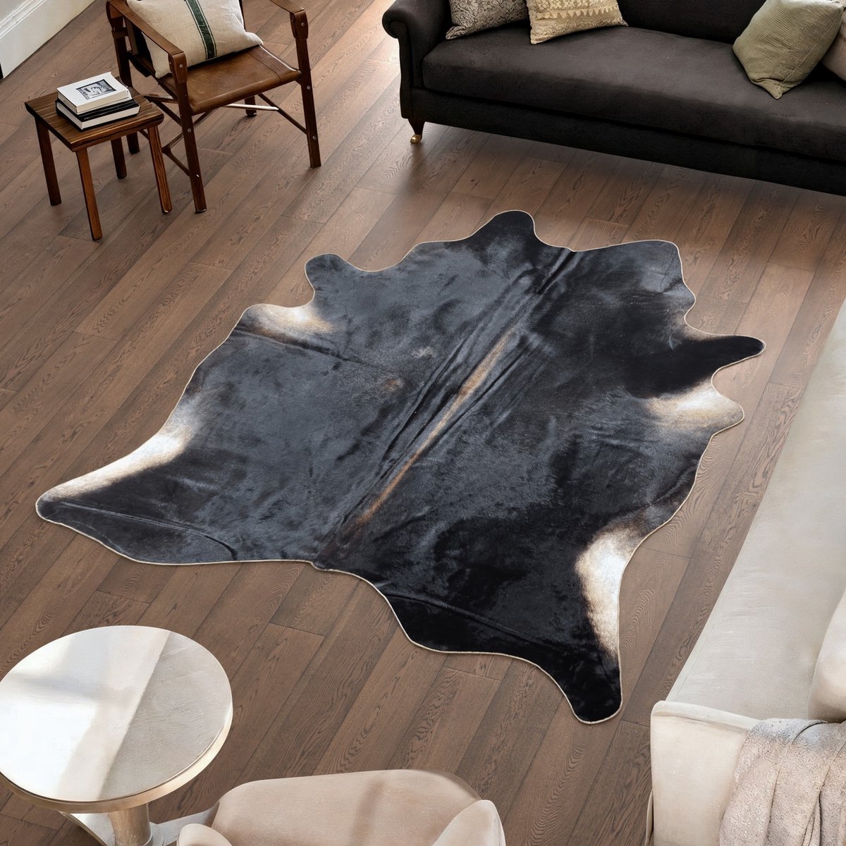 Koeienhuid Vloerkleed XL (Groot) - Zwart - 223 x 191 cm - Koeienkleed / Koeienvel / Dierenvel / Dierenhuid / Koehuid Tapijt